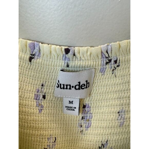 Aritzia Sundeh Women's Size Medium Yellow Floral Smocked Mini Dress - Picture 4 of 8